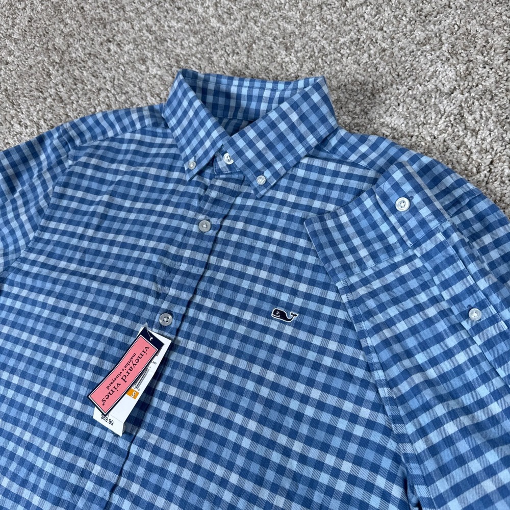 Vineyard Vines Shirt Mens Small Blue Gingham Flannel Preppy Whale Button Down